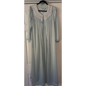 VTG Lorraine nylon peignoir set S long baby blue USA nightgown robe lace Brady